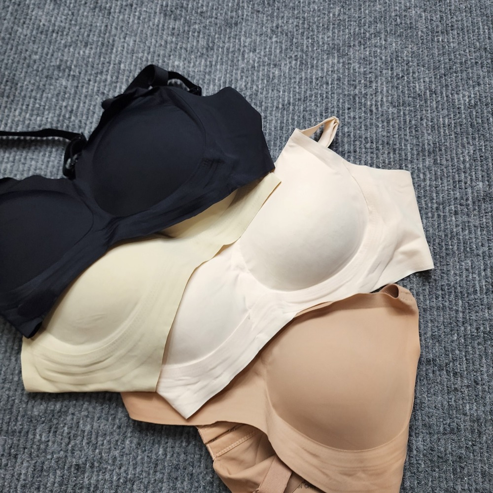 Seamless Wireless Bra Lot 4 Pack XL Black Tan Cream Adjustable Straps Comfort